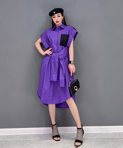 Half Sleeve Color Pop Pocket Dress